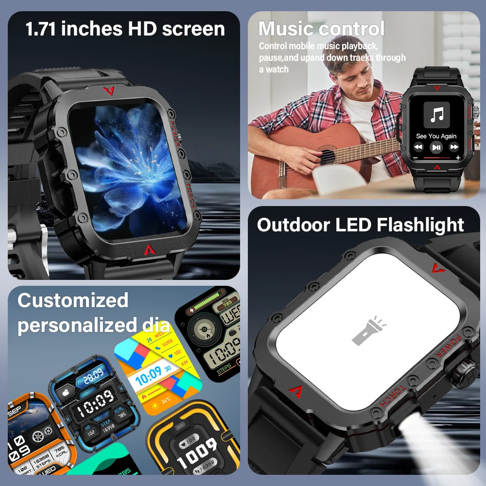 Men’s Bluetooth Smartwatch 1.71" – Calls, Fitness, LED